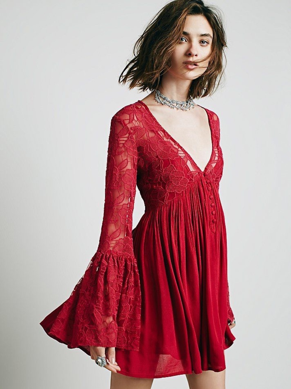 ❤️ Free People With Love From India🐘 ✨ Red Lace Bell Sleeve Mini Dress Size S
🪬🌙